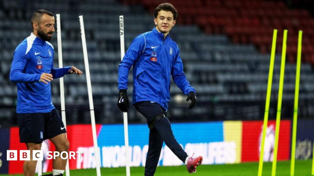 Greece to assess Karetsas after illness before facing Scotland Greece's Konstantinos Karetsas (right) trains at Hampden
