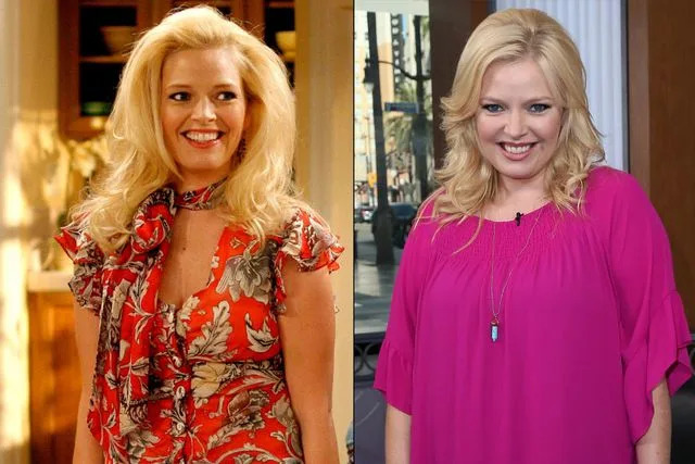 Everett Collection; David Livingston/Getty Images Melissa Peterman as Barbra Jean Hart on 'Reba'; Melissa Peterman at 'Hollywood Today Live' at W Hollywood on Aug. 15, 2016