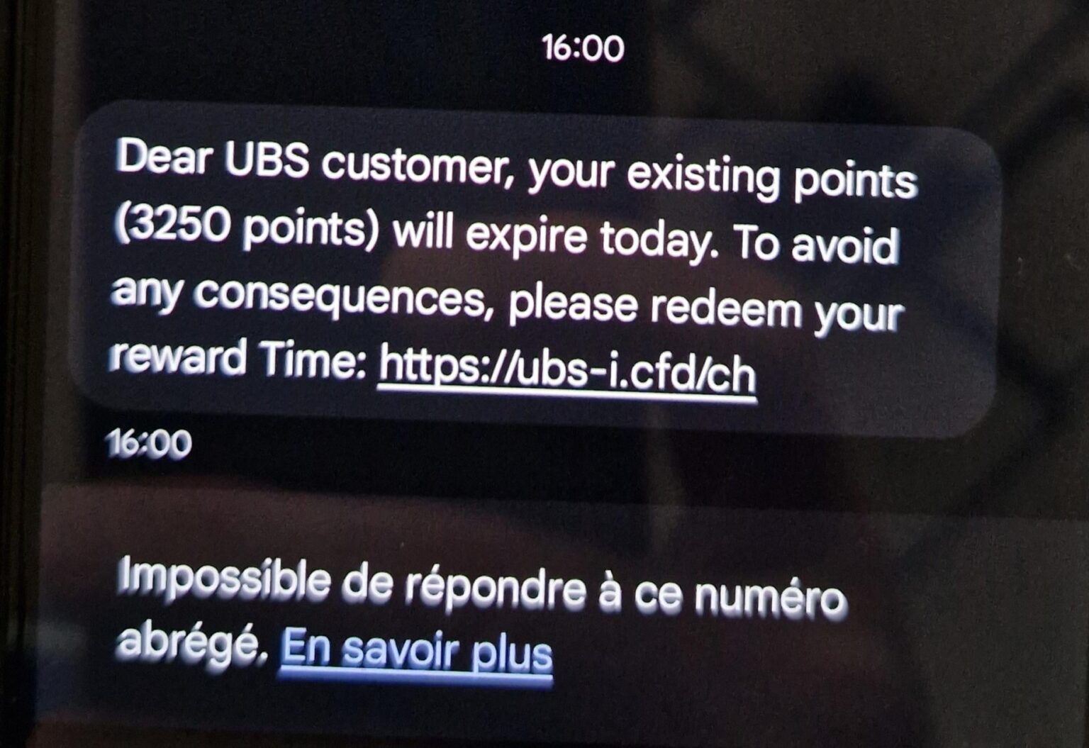 Scam alert : fake message from UBS