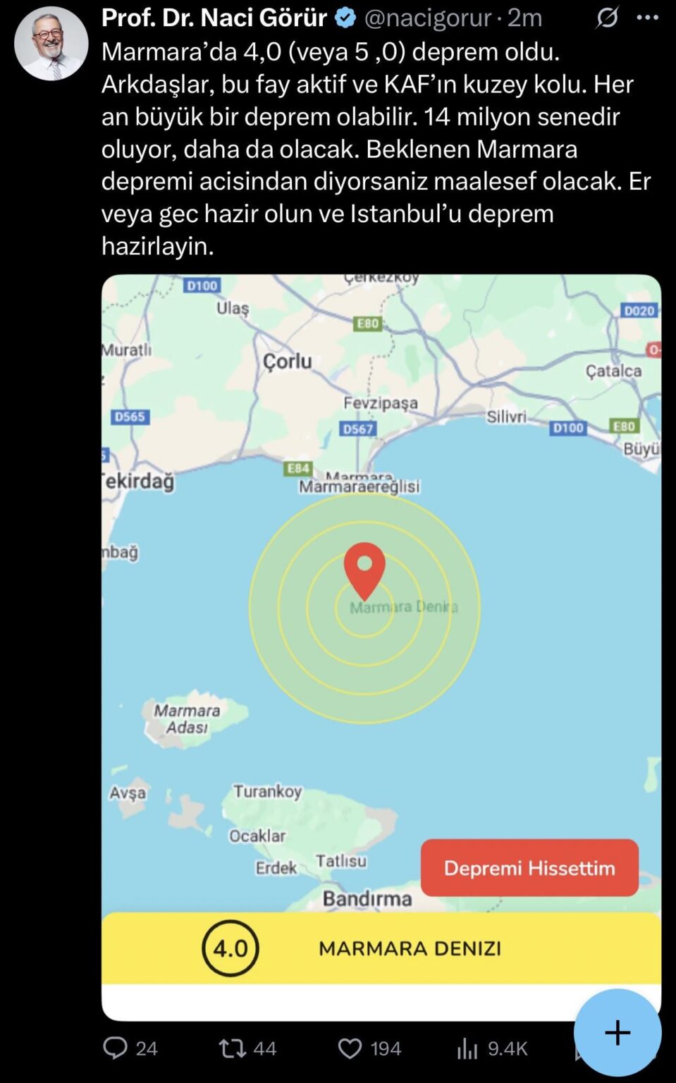 Naci sees about the earthquake.