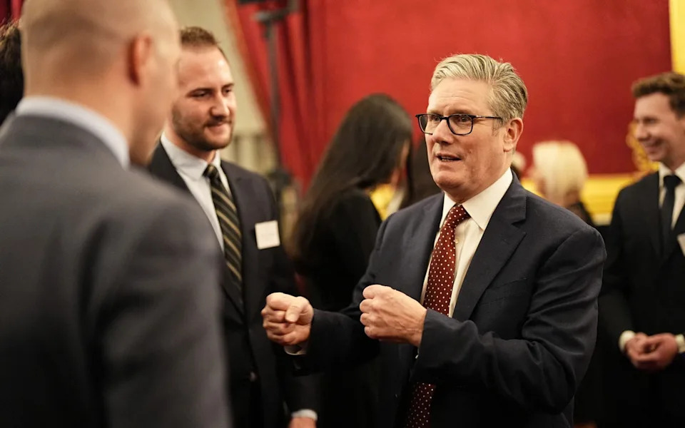 Sir Keir Starmer speaks to guests at the St James's Palace reception on Tuesday, the eve of the Western Balkans leaders' summit in London