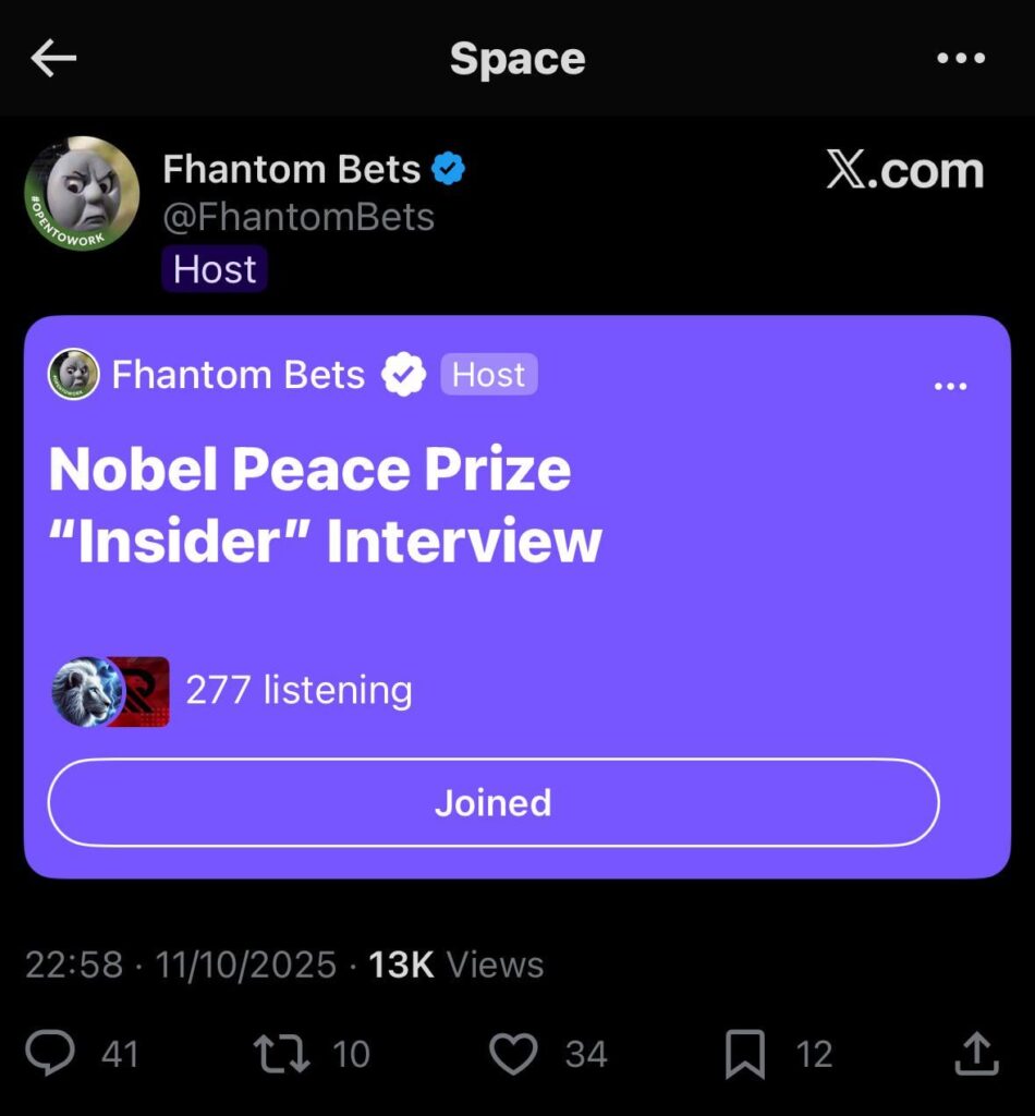 Polymarket has a conversation with a guy who “trolled” the Norwegian Nobel Committee