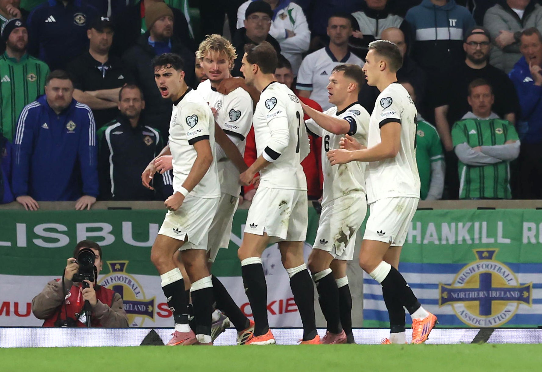 Germany’s Nick Woltemade, second left, celebrates his goal against Northern Ireland (Liam McBurney/PA)
