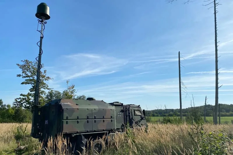 A mobile protected telecommunications reconnaissance vehicle (MoGeFA) of the German Armed Forces stands in a position near the Lithuanian border to the Russian Baltic Sea exclave of Kaliningrad. Alexander Welscher/dpa