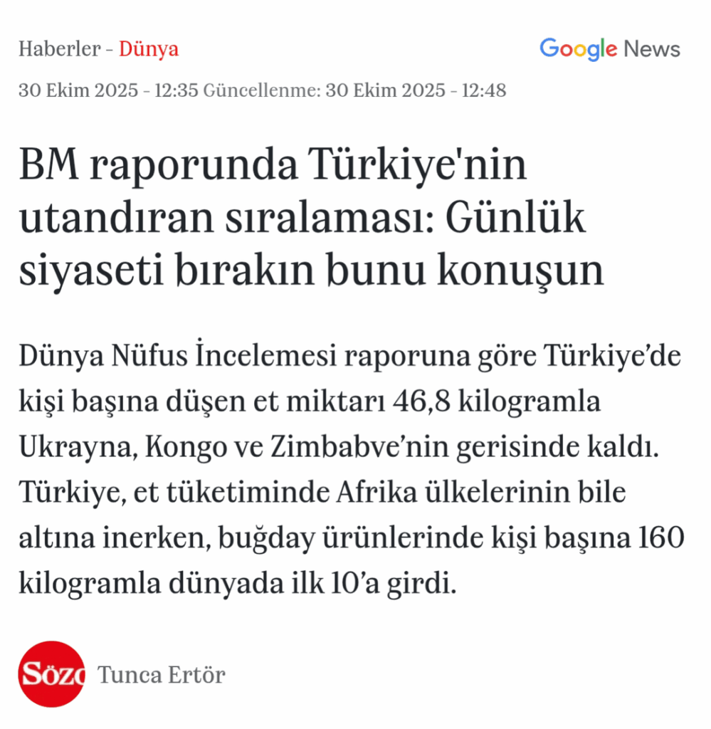 Meat consumption in Türkiye is even lower than some African countries.