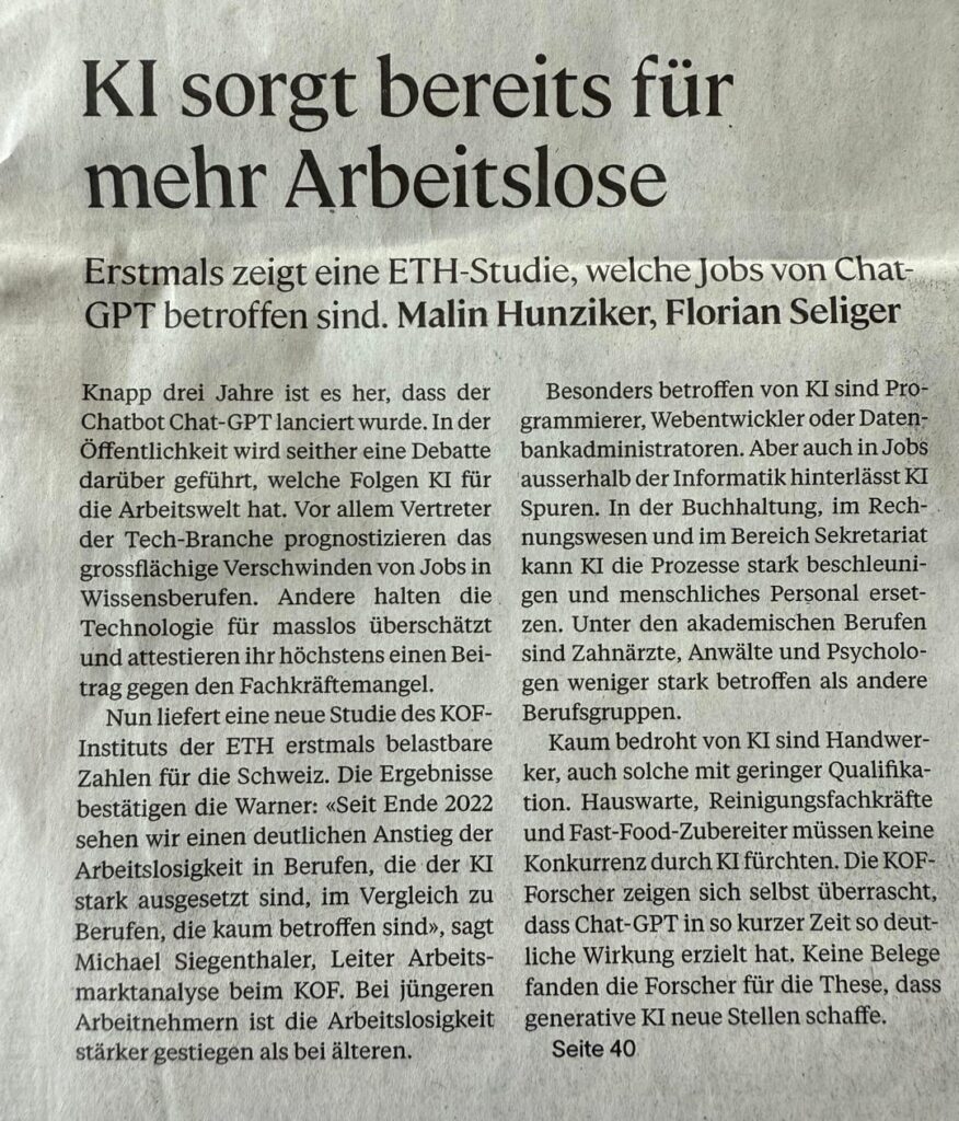 AI causes significant unemployment in CH (what we somehow already knew)
