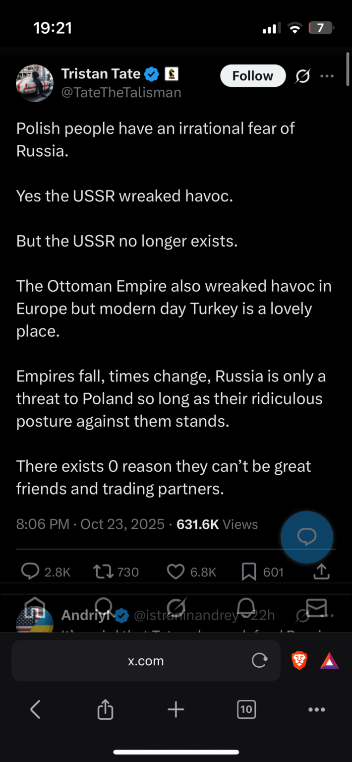 Redpill guru thinks that Poland has "irrational fear of Russia"