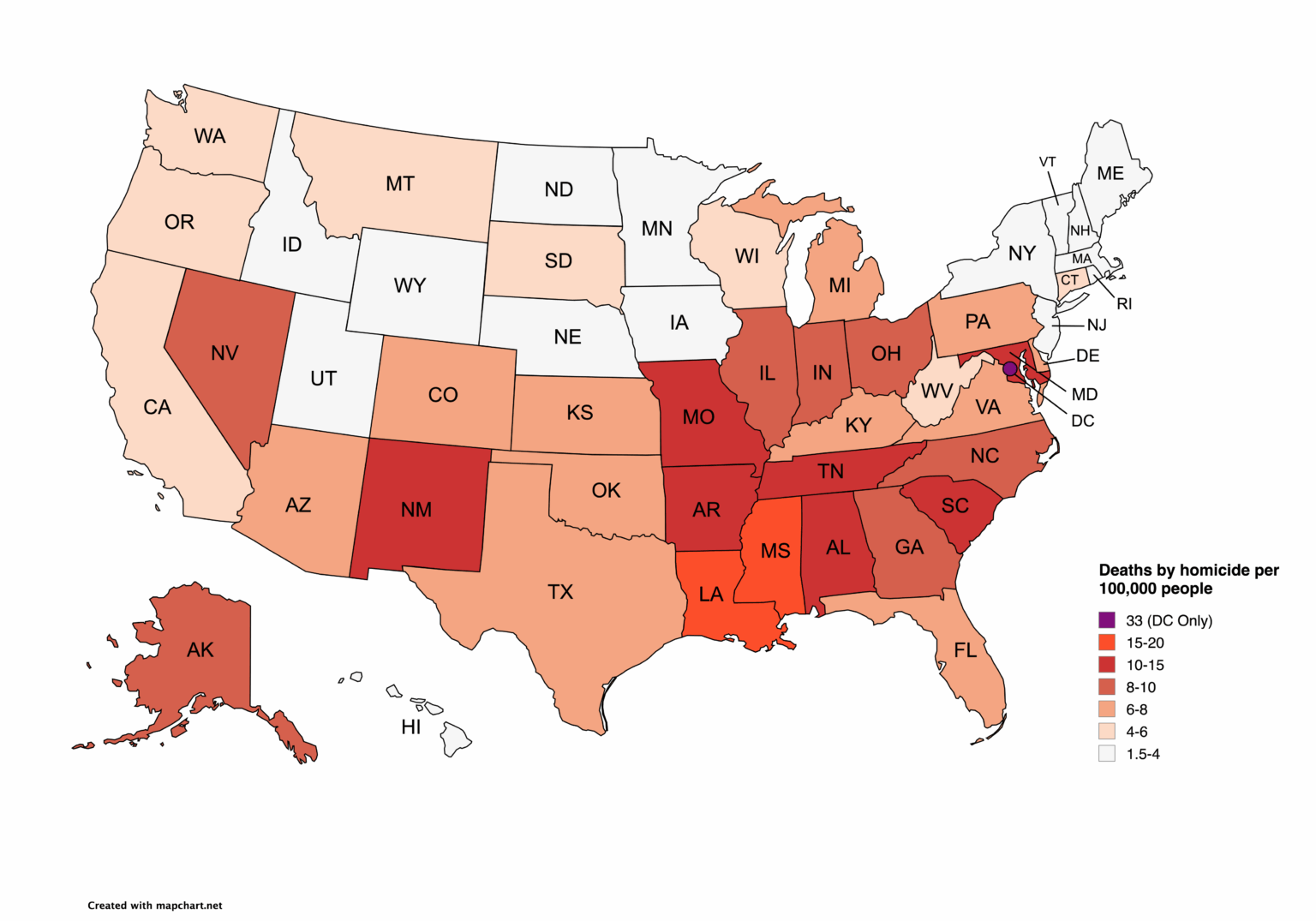 [OC] Homicide Rate by State (2023)