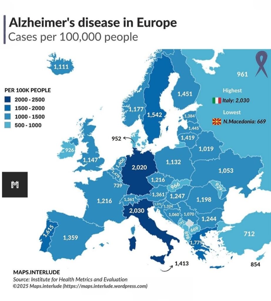 Alzheimer's disease in Europe Cases per 100,000 people