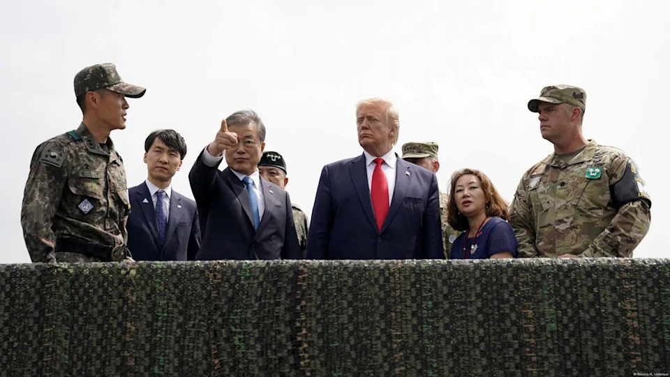 Watching over the North - Prior to his meeting with Kim, Trump flew to the DMZ with South Korean President Moon Jae-in. The US president met with South Korean and American troops as he watched over North Korea from a military post in the DMZ. US presidents in the past have visited American troops on the South Korean side but not set foot in the DMZ.<span class="copyright">Reuters/K. Lamarque</span>