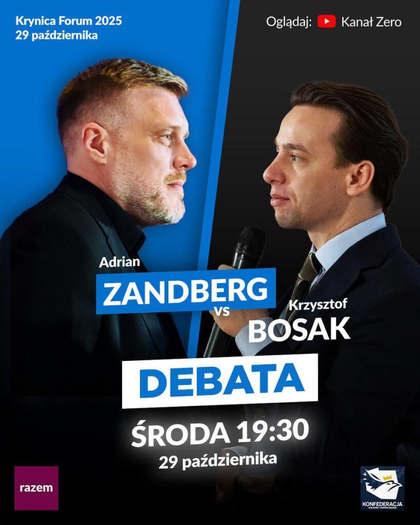 Today there will be a debate between Adrian Zandberg and Krzysztof Bosak on Channel Zero