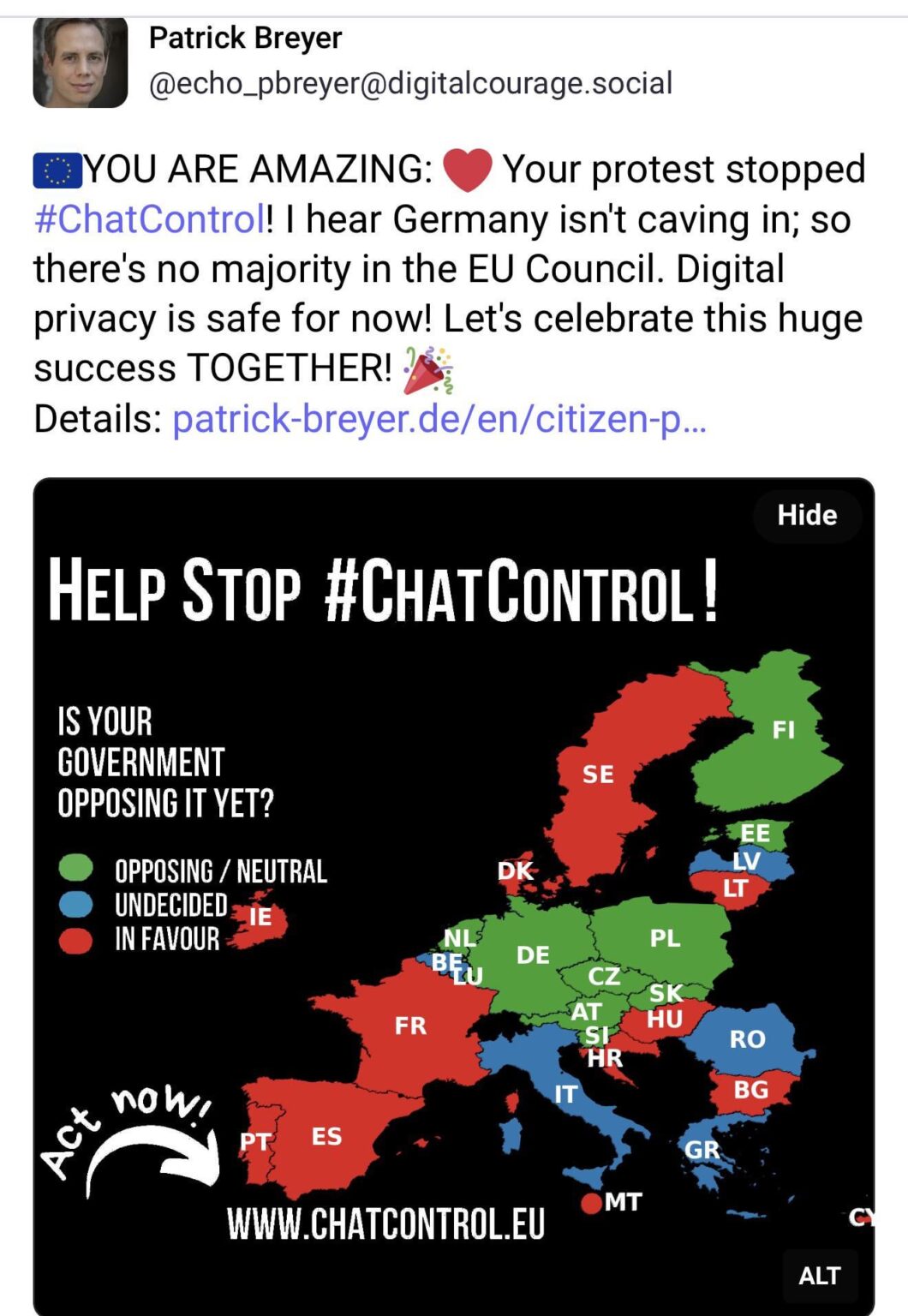 Chat control is doomed, Germany is out !! Chat control is doomed, Germany is out !!