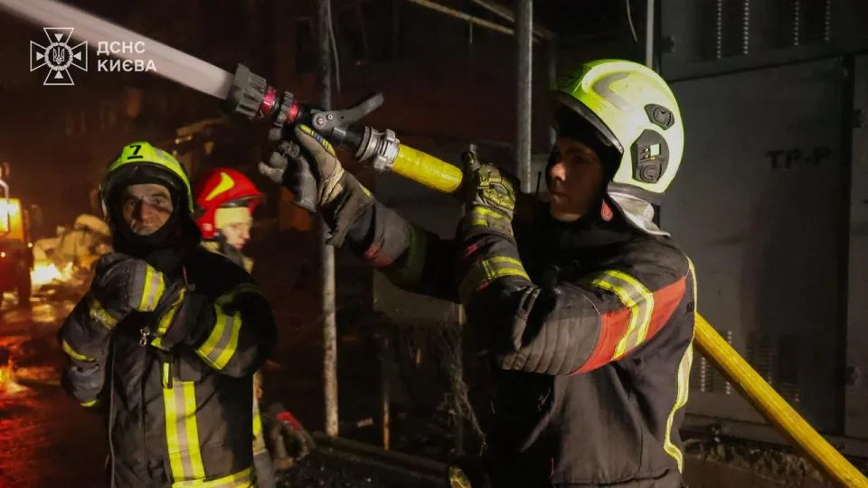 Ukrainian emergency services attend the scene of a Russian attack on Saturday night of October 25. - State Emergency Service of Ukraine