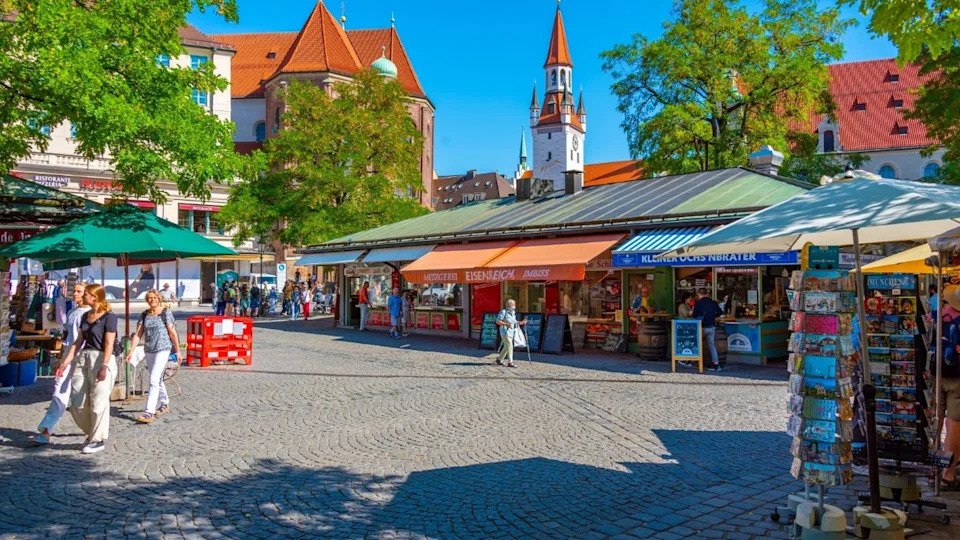 Munich, Germany, August 16, 2022: Viktualienmarkt in German town München.