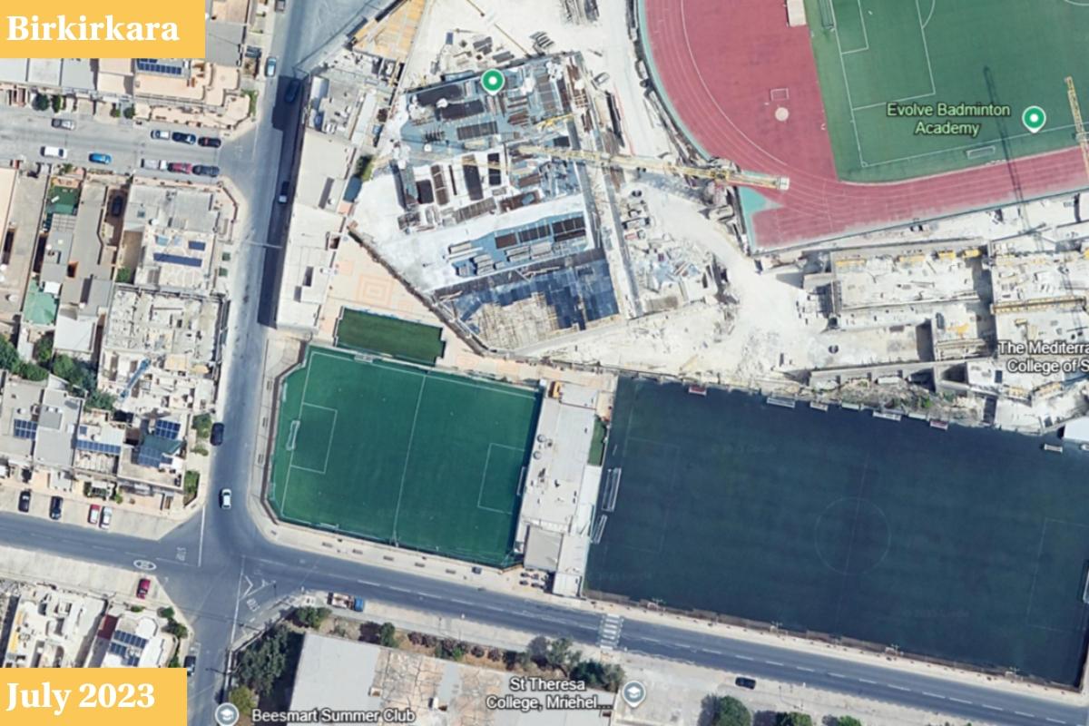 Slide right to compare. Padel courts joined existing pitches at a sports complex in Birkirkara. Photo: Google Earth.