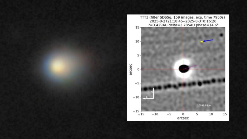 Interstellar comet 3I/ATLAS blasts a jet towards the sun in new telescope image.