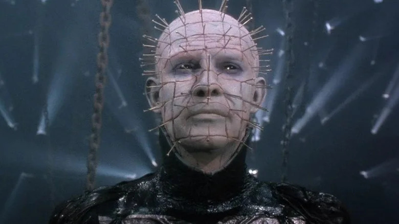 Pinhead surrounded by chains in Hellraiser