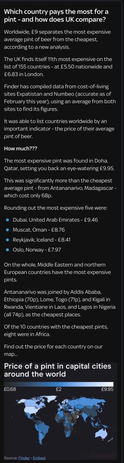 Norway 4th in world for most expensive pint of beer