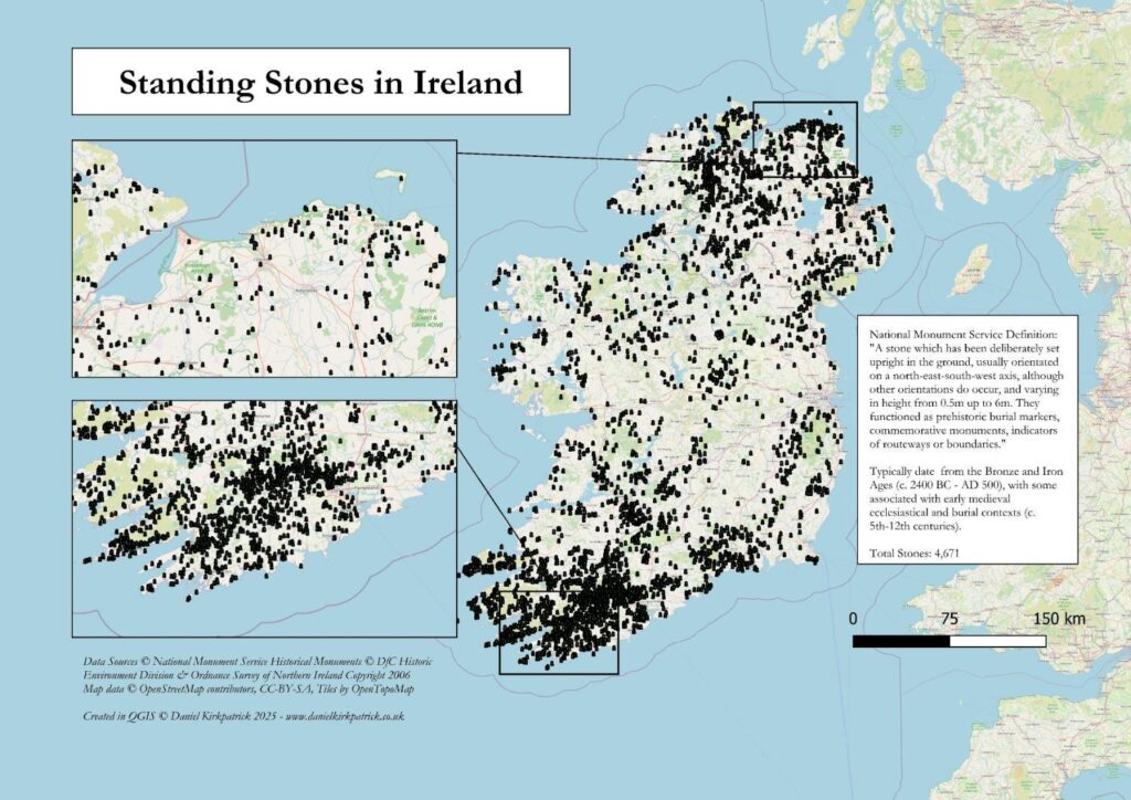 [OC] Distribution of Standing Stones in Ireland