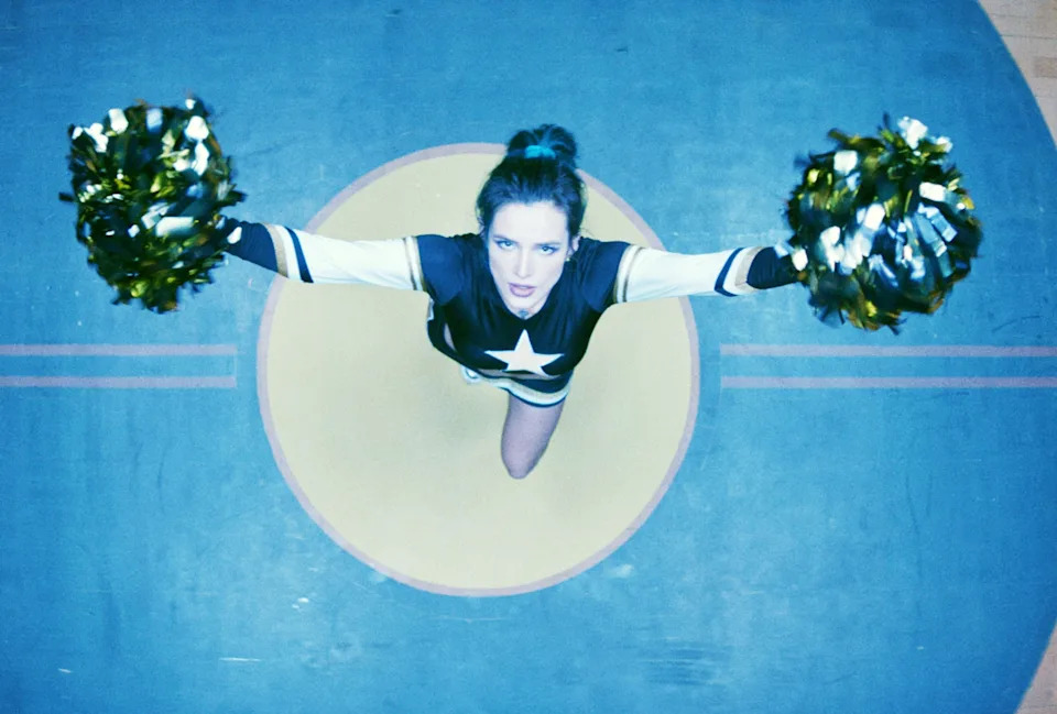 Bella Thorne is dressed as a cheerleader in "Assassination Nation"