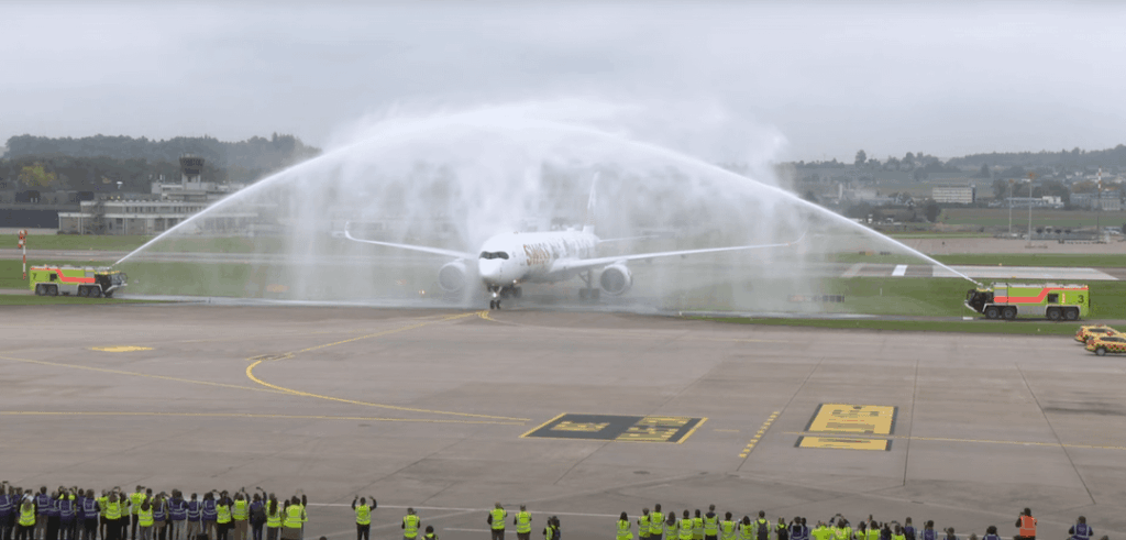 Switzerland's new Flagship aircraft, the European-built Airbus A350, has landed in Zürich!