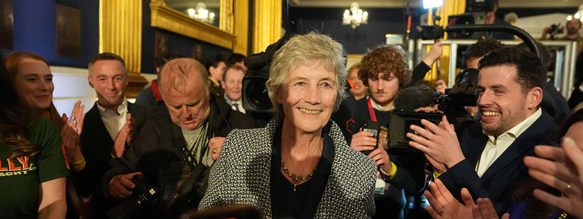 Catherine Connolly arriving at Dublin Castle for the presidential election count, 25 October 2025.