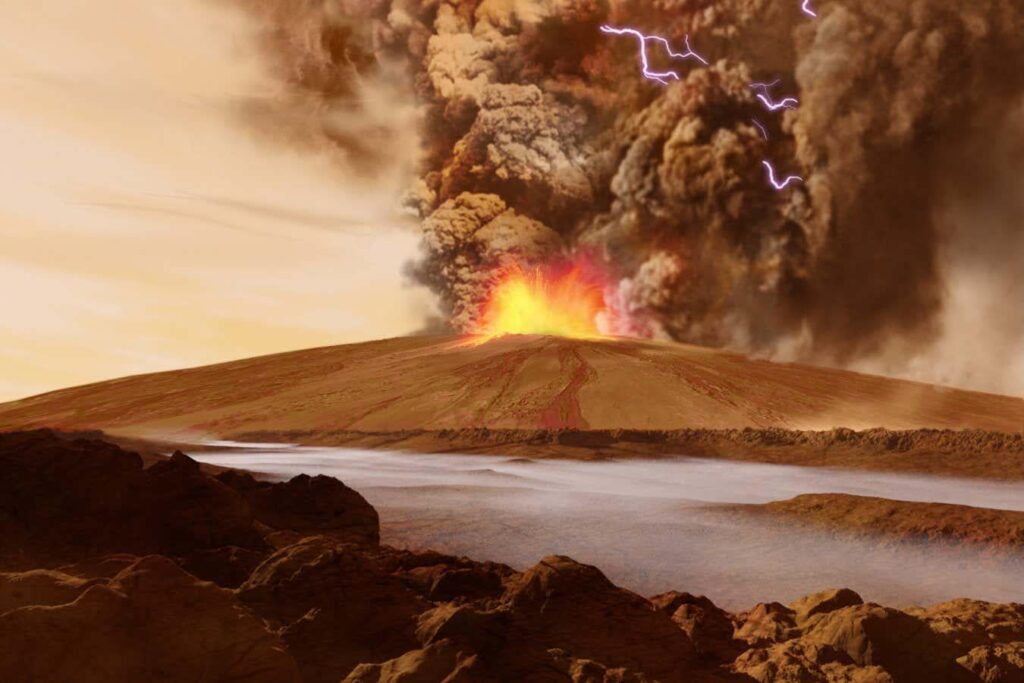 The equatorial regions of Mars are home to unexpectedly enormous layers of ice, and they may have been put there by dramatic volcanic eruptions billions of years ago