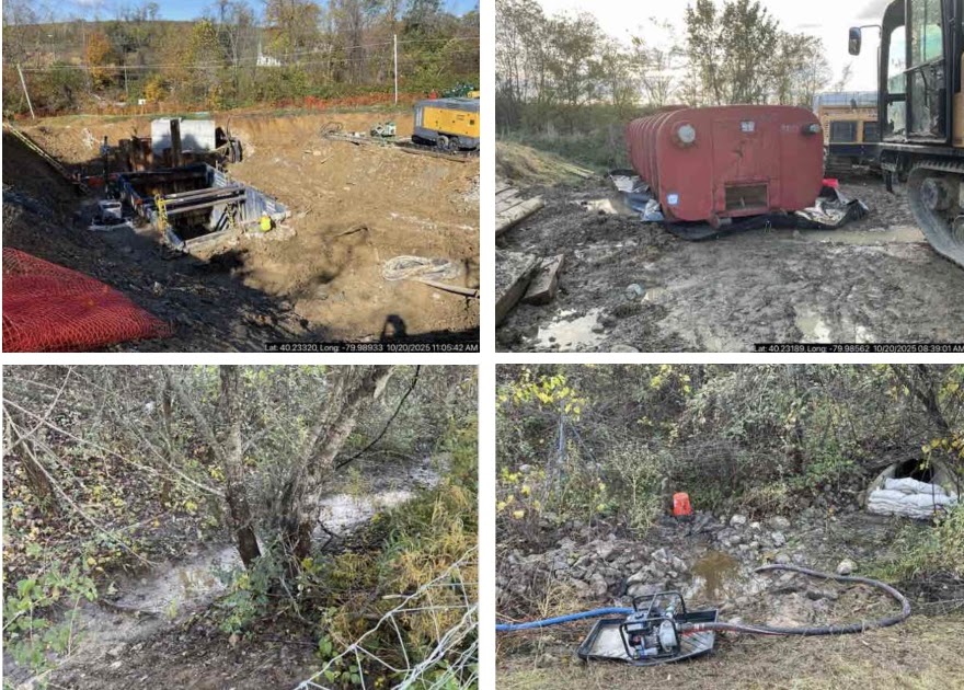 Contaminated Water From EQM Gathering (EQT) Double Pipeline Construction Site Traveled Nearly 2 Football Fields From Site Of Spill In Nottingham Twp., Washington County