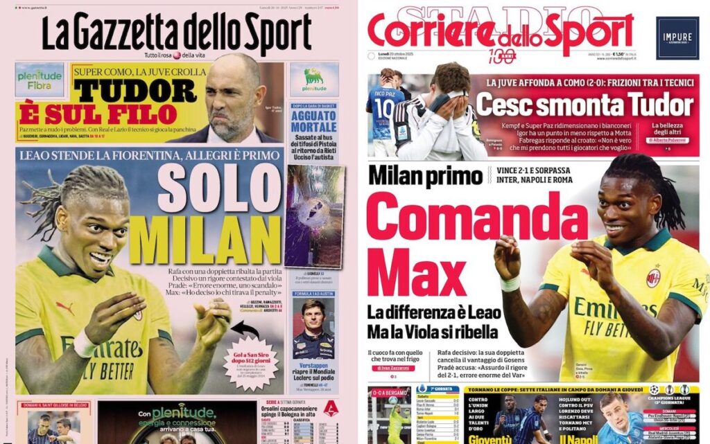 ‘Leao wakes up’, ‘Milan first' – Today’s front pages in Italy