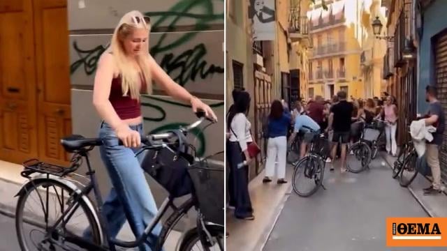 Residents in Valencia surrounded tourists on bicycles and started shouting and pushing, "go home"