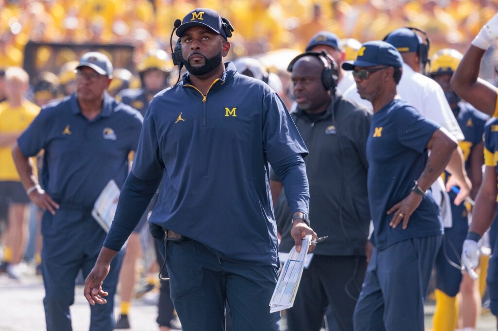 ‘Torture’ over, Sherrone Moore brings the energy in Michigan sideline return