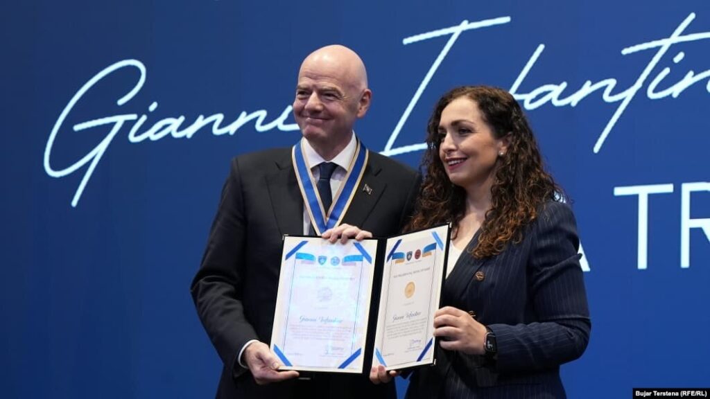 Infantino is decorated with the Medal of Honor by President Vjosa Osmani, FIFA head with great words for Kosovo