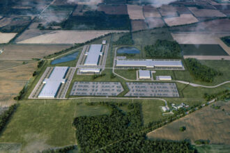 A rendering of Related Digital’s planned data center in Saline Township, Mich. Credit: Related Digital