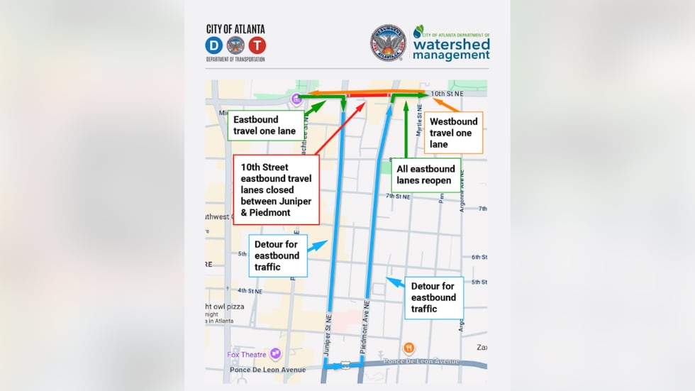 The City of Atlanta has established detours as construction is expected to shut down multiple...