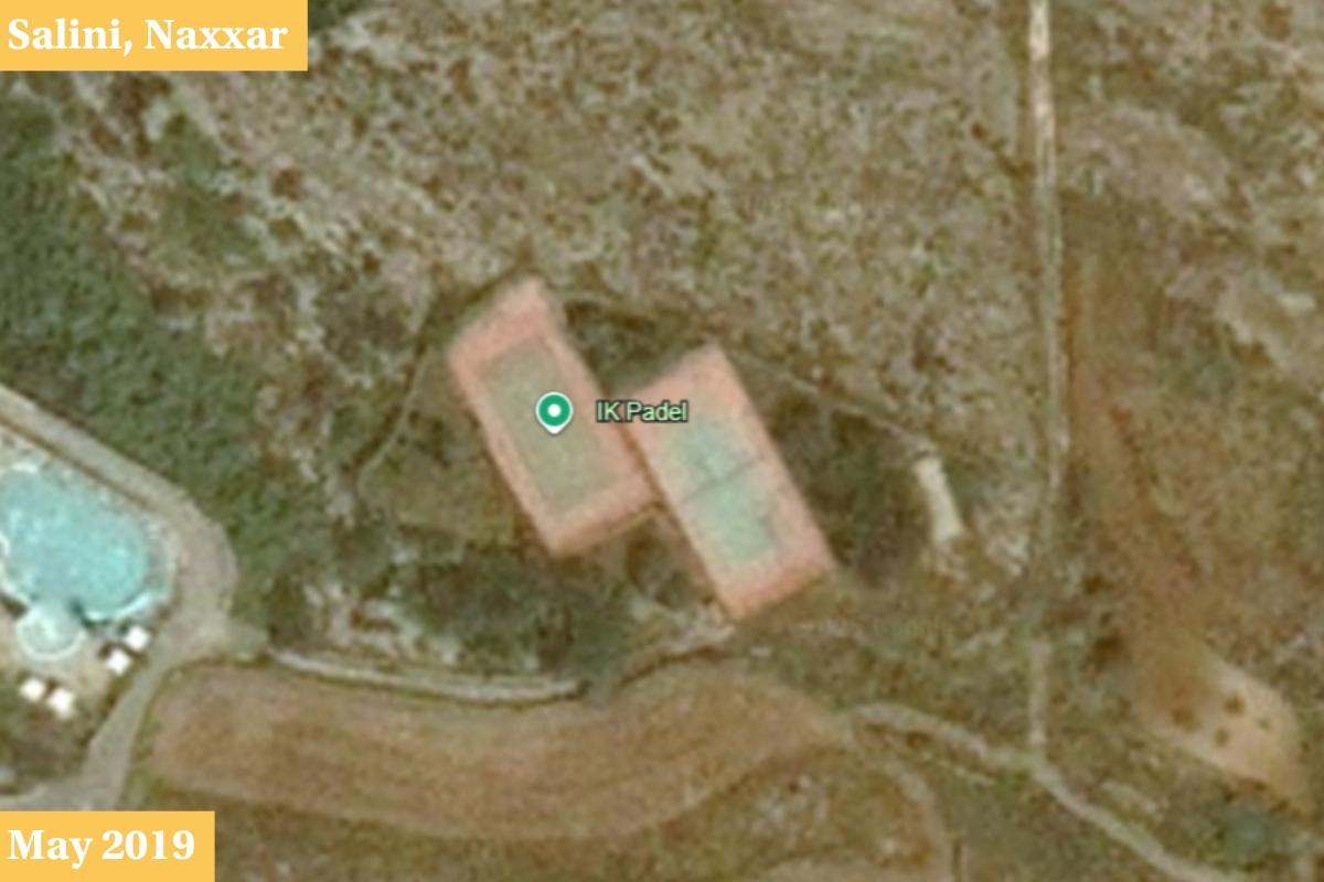 Slide right to compare. Tennis courts near the Salini Hotel in Naxxar were later joined by padel courts. Photo: Google Earth.
