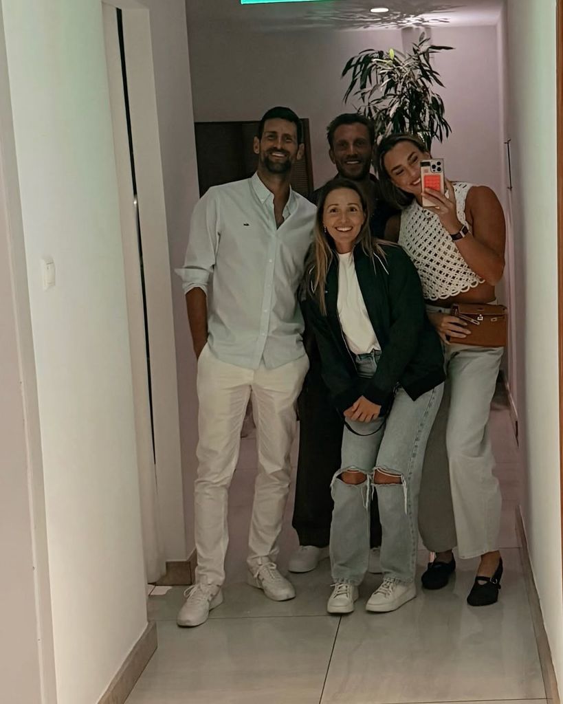 Aryna Sabalenka, Georgios Frangulis, Novak and Jelena Djokovic on a double date
