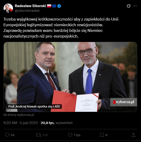 Prof. Andrzej Nowak will meet with AFD