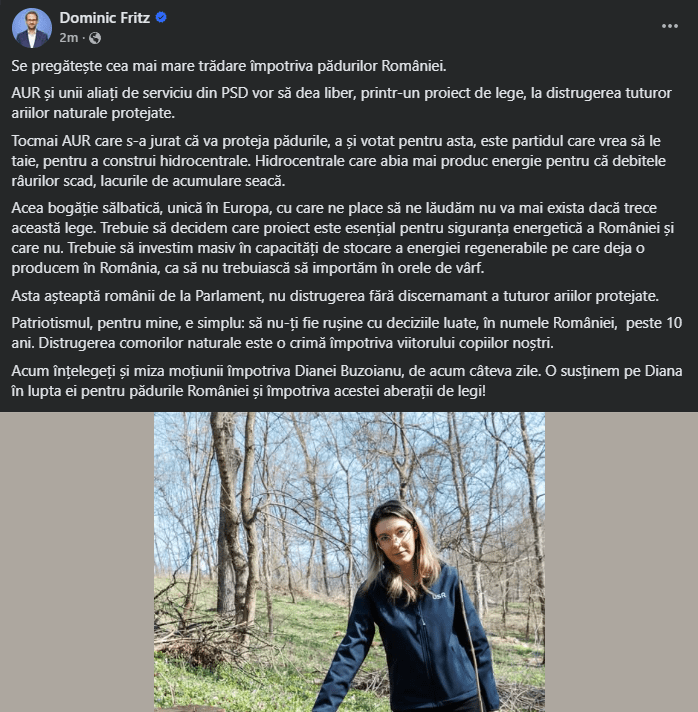 Dominic Fritz: The greatest betrayal against Romania's forests is being prepared.