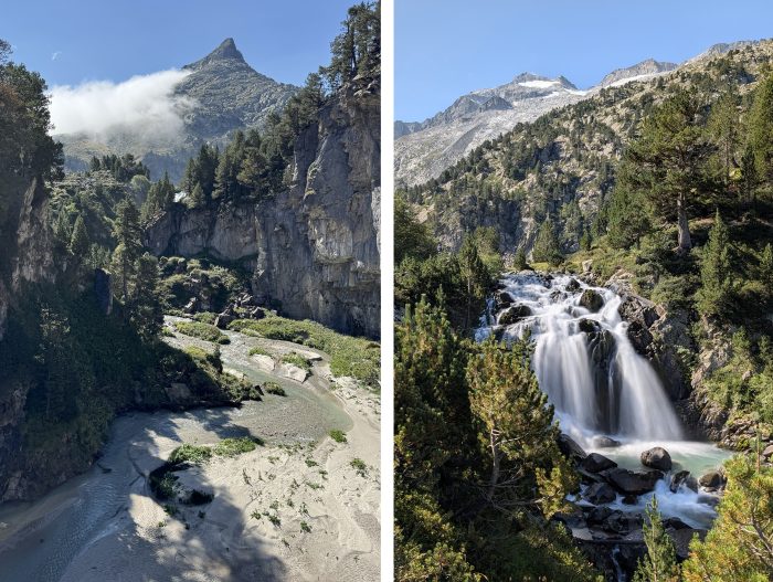 View of Waterfalls and Aneto at Forau d'Aigualluts