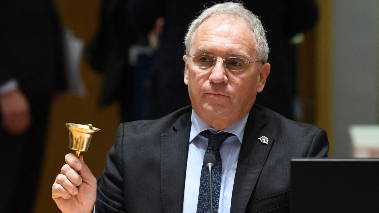 Slovenia’s Right-Wing Opposition Targeted Ahead of Elections ━ The European Conservative Slovenian Interior Minister Aleš Hojs rings the bell during Justice and Home Affairs Ministers council meeting at the EU headquarters in Brussels on December 9, 2021.