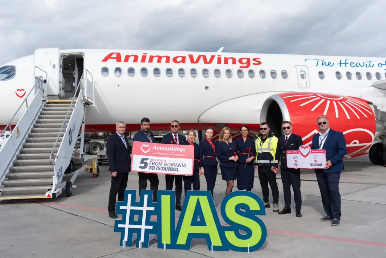 Animawings Begins Flights To Istanbul Airport 3 AnimaWings crew and staff stand in front of an aircraft in Iași to celebrate new flight routes from Romania to Istanbul.