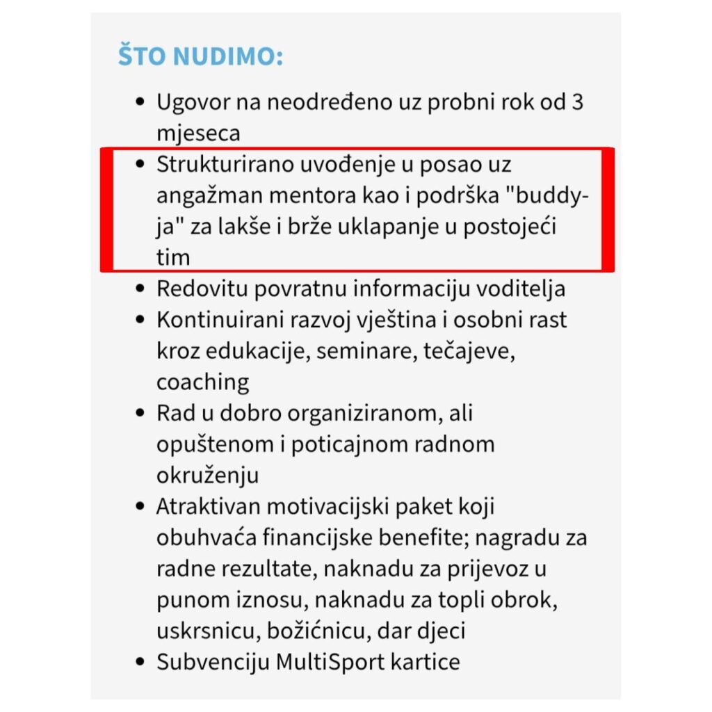Buddy's support in the job advertisement