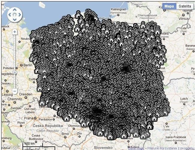 Map of all churches in Poland