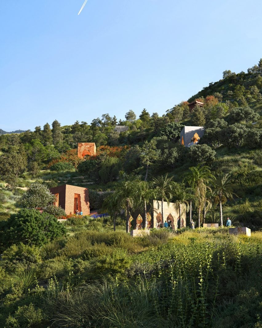 Rendered view towards pavilions at Faith Park