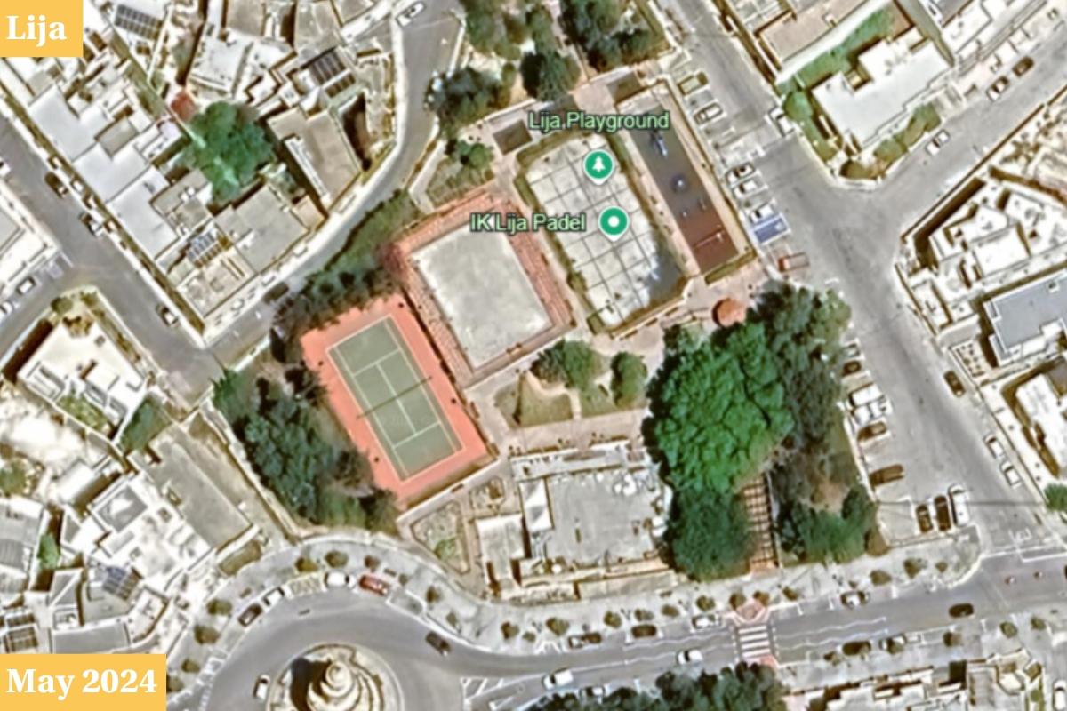 An area of what appears to be unused land in Lija was repurposed for padel. Photo: Google Earth.