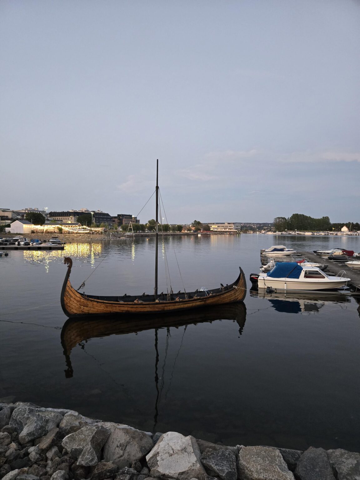 Viking Ship Casually Docked on Mjøsa Lake - Hamar, Norway (OC)
