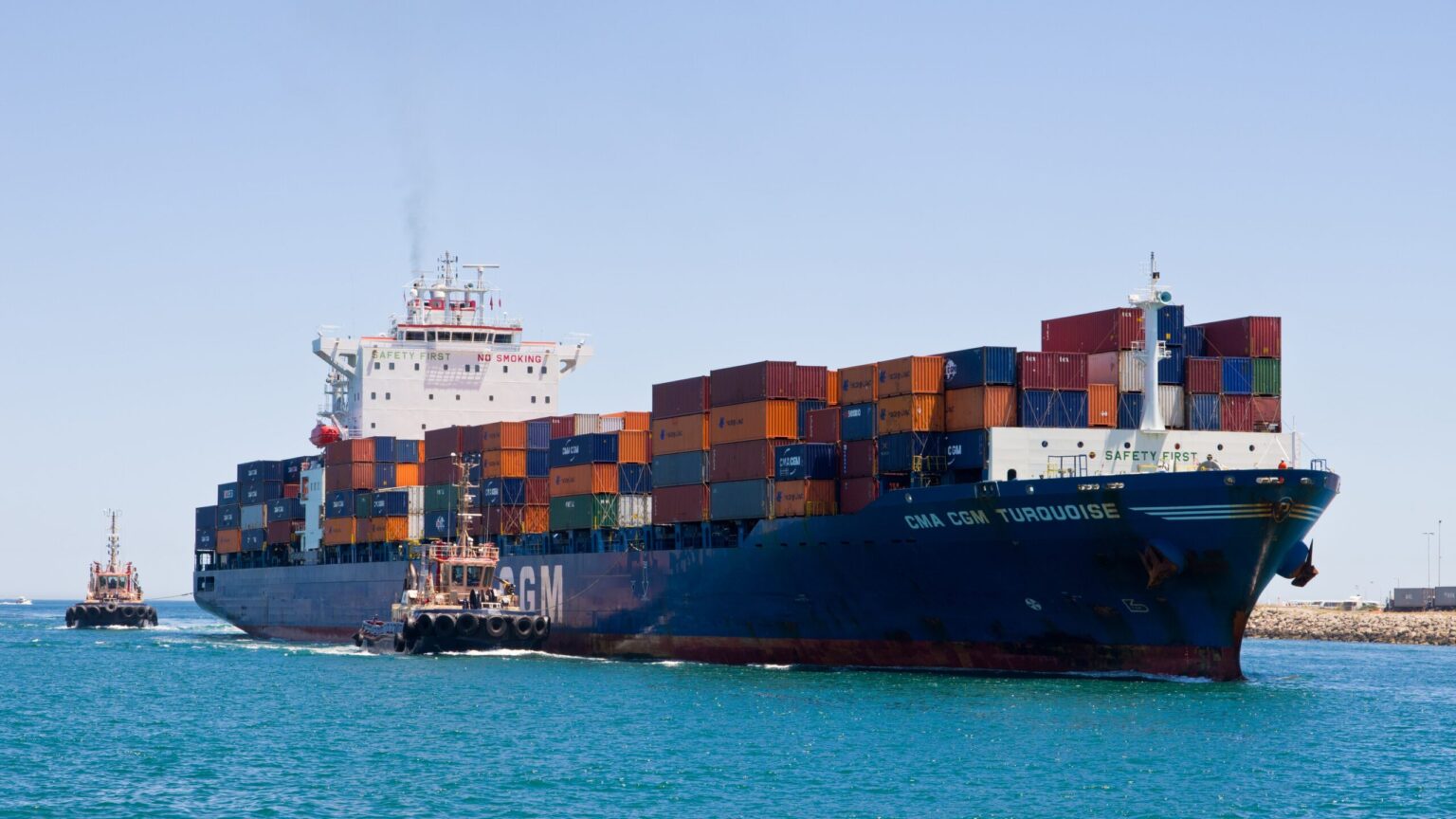 The Greek container ship CMA CGM Turquoise