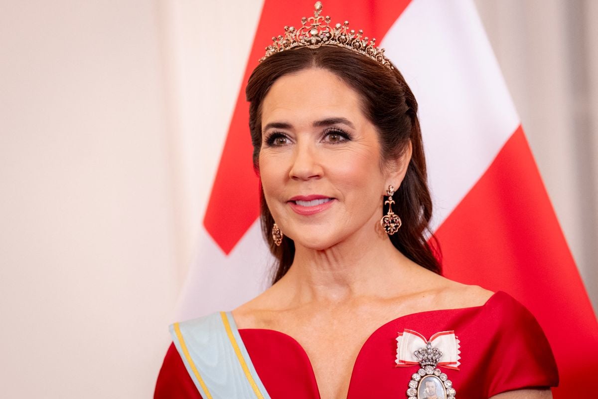 Denmark's Queen Mary arrives for the State dinner hosted by Latvia's President Edgars Rinkevics at Riga Castle on October 28, 2025 during the two-day state visit to Latvia. 