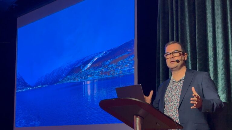 David Nikel giving a cruise ship talk.
