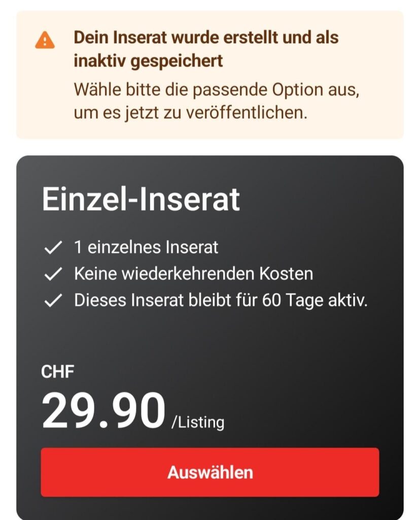 Having to pay for Tutti.ch?